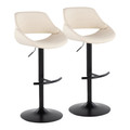 Fabrico Contemporary Adjustable Barstool in Black Metal and Cream Faux Leather with Rounded T Footrest- Set of 2 — pair view