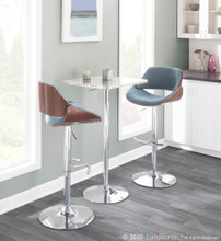 Fabrizzi table in Chrome Metal, Walnut Wood, Blue Fabric