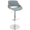 Fabrizzi Mid-Century Modern Adjustable Barstool with Swivel in Walnut Wood and Blue Fabric with Rounded T Footrest — product view