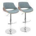 Fabrizzi Mid-Century Modern Adjustable Barstool with Swivel in Walnut Wood and Blue Fabric with Rounded T Footrest- Set of 2 — pair view