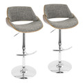 Fabrizzi Mid-Century Modern Adjustable Barstool with Swivel in Chrome Metal, Walnut Wood and Grey Noise Fabric with Rounded T Footrest- Set of 2 — pair view