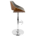 Fabrizzi table in Chrome Metal, Walnut Wood, Grey Noise Fabric, side view, featuring swivel and adjustable height