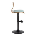 Folia table in Black Metal, Walnut Wood, Teal Fabric, side view, featuring swivel and adjustable height