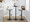 Folia table in Black Metal, Walnut Wood, Teal Fabric, featuring swivel and adjustable height