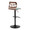 Folia table in Black Metal, Walnut Wood, Teal Fabric, back and side view, featuring swivel and adjustable height