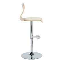 Folia table in Chrome Metal, Zebra Wood, Cream PU, side view, featuring swivel and adjustable height