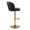 Fran Contemporary Adjustable Barstool in Gold Metal and Black Faux Leather with Rounded T Footrest- Set of 2 — side view