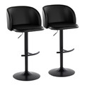 Fran Contemporary Adjustable Barstool in Black Metal and Black Faux Leather with Rounded T Footrest- Set of 2 — pair view