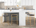 Fuji bar stool in Gold Metal, Black PU