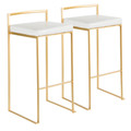 Fuji Contemporary Barstool in Gold with White Faux Leather- Set of 2 — pair view