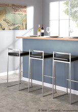 Fuji bar stool in Stainless Steel, Black PU, lifestyle room setting