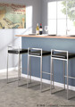 Fuji bar stool in Stainless Steel, Black PU, lifestyle room setting