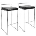 Fuji Contemporary Stackable Barstool with Black Faux Leather- Set of 2 — pair view