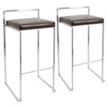 Fuji Contemporary Stackable Barstool with Brown Faux Leather- Set of 2 — pair view
