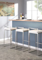 Fuji bar stool in Stainless Steel, White PU, lifestyle room setting