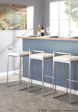 Fuji bar stool in Stainless Steel, White PU, lifestyle room setting