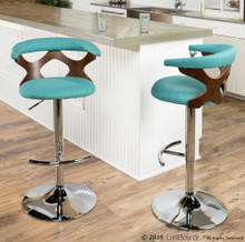 Gardenia table in Chrome Metal, Walnut Wood, Teal Fabric, lifestyle room setting