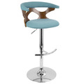 Gardenia Mid-Century Modern Adjustable Barstool with Swivel in Chrome Metal, Walnut Wood and Teal Fabric with Rounded T Footrest — product view