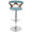 Gardenia Mid-Century Modern Adjustable Barstool with Swivel in Chrome Metal, Walnut Wood and Teal Fabric with Rounded T Footrest — front view