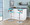 Gardenia Mid-Century Modern Adjustable Barstool with Swivel in Chrome Metal, Walnut Wood and Teal Fabric with Rounded T Footrest — lifestyle photo 7