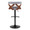 Gardenia Contemporary Adjustable Barstool with Swivel in Black Metal, Walnut Wood and Light Grey Fabric with Rounded T Footrest- Set of 2 — back view