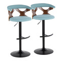 Gardenia Contemporary Adjustable Barstool with Swivel in Black Metal, Walnut Wood and Teal Fabric with Rounded T Footrest- Set of 2 — pair view