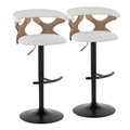 Gardenia Contemporary Adjustable Barstool with Swivel in Whitewashed Wood, Black Metal and Cream Fabric with Rounded T Footrest- Set of 2 — pair view