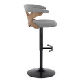 Gardenia table in Whitewashed Wood, Black Metal, Light Grey Fabric, side view, featuring swivel and upholstered seat