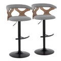 Gardenia Contemporary Adjustable Barstool with Swivel in Whitewashed Wood, Black Metal and Light Grey Fabric with Rounded T Footrest- Set of 2 — pair view