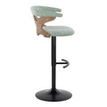Gardenia table in Whitewashed Wood, Black Metal, Seafoam Green Fabric, side view, featuring swivel and upholstered seat