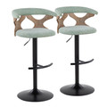 Gardenia Contemporary Adjustable Barstool with Swivel in Whitewashed Wood, Black Metal and Seafoam Green Fabric with Rounded T Footrest- Set of 2 — pair view