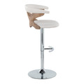 Gardenia table in Chrome Metal, Whitewashed Wood, Cream Fabric, side view, featuring swivel and upholstered seat