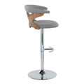 Gardenia table in Chrome Metal, Whitewashed Wood, Oat Fabric, side view, featuring swivel and upholstered seat