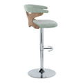Gardenia table in Chrome Metal, Whitewashed Wood, Seafoam Green Fabric, side view, featuring swivel and upholstered seat