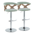 Gardenia Farmhouse Adjustable Barstool with Swivel in Chrome Metal, Whitewashed Wood and Seafoam Green Fabric with Rounded T Footrest- Set of 2 — pair view