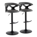Gardenia Contemporary Adjustable Barstool with Swivel in Black Wood, Black Metal and Grey Faux Leather with Rounded T Footrest- Set of 2 — pair view