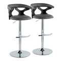 Gardenia Mid-Century Modern Adjustable Barstool with Swivel in Black Wood, Chrome Metal and Grey Faux Leather with Rounded T Footrest- Set of 2 — pair view