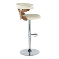 Gardenia table in Chrome Metal, Walnut Wood, Cream PU, side view, featuring swivel and upholstered seat