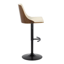 Gianna table in Black Metal, Walnut Wood, Cream PU, side view, featuring swivel and upholstered seat