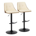 Gianna Mid-Century Modern Adjustable Barstool with Swivel in Black Metal, Walnut Wood and Cream Faux Leather with Rounded T Footrest- Set of 2 — pair view