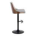 Gianna table in Matte Black Metal, Walnut Wood, Light Grey PU, side view, featuring swivel and upholstered seat