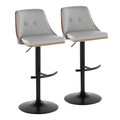 Gianna Mid-Century Modern Adjustable Barstool with Swivel in Black Metal, Walnut Wood and Light Grey Faux Leather with Rounded T Footrest- Set of 2 — pair view