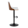 Gianna table in Black Metal, Walnut Wood, White PU, side view, featuring swivel and upholstered seat