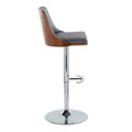 Gianna table in Chrome Metal, Walnut Wood, Grey PU, side view, featuring swivel and upholstered seat