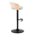 Grotto table in Black Metal, Natural Wood, Light Green Fabric, side view, featuring swivel and adjustable height