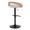 Grotto Contemporary Adjustable Barstool in Black Metal, Whitewashed Wood, and Oat Fabric with Rounded T Footrest — rear three-quarter view