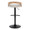 Grotto Contemporary Adjustable Barstool in Black Metal, Whitewashed Wood, and Oat Fabric with Rounded T Footrest — back view