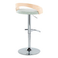 Grotto table in Chrome Metal, Natural Wood, Light Green Fabric, back and side view, featuring swivel and adjustable height