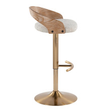Grotto table in Gold Metal, Whitewashed Wood, Oat Fabric, side view, featuring swivel and adjustable height