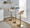 Grotto table in Gold Metal, Whitewashed Wood, Oat Fabric, featuring swivel and adjustable height